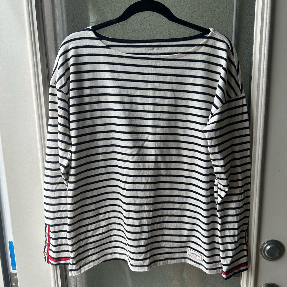 Vintage Talbots Nautical Striped Boatneck Long Sleeve Shirt
